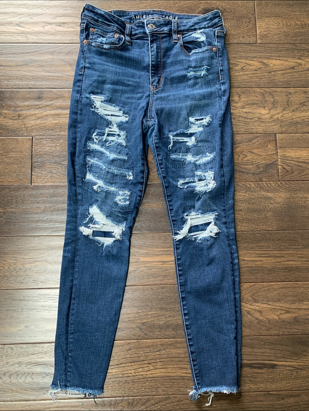 American Eagle Outfitters Dark Blue Ripped Skinny Denim Jeans.Pre-Owned.Sz:28x26